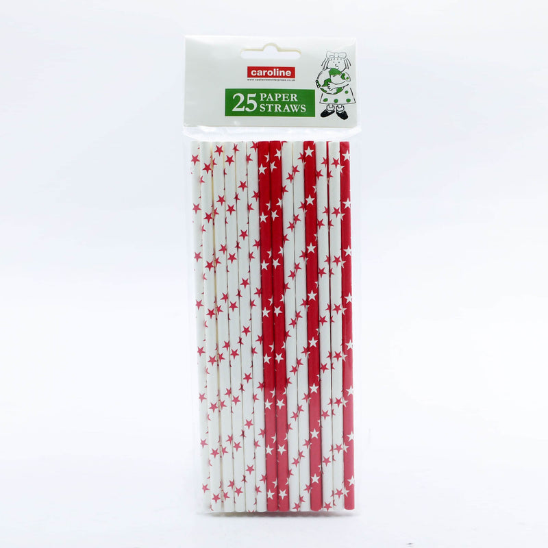 Caroline - Caroline Red & White Paper Straws (25 Pack)